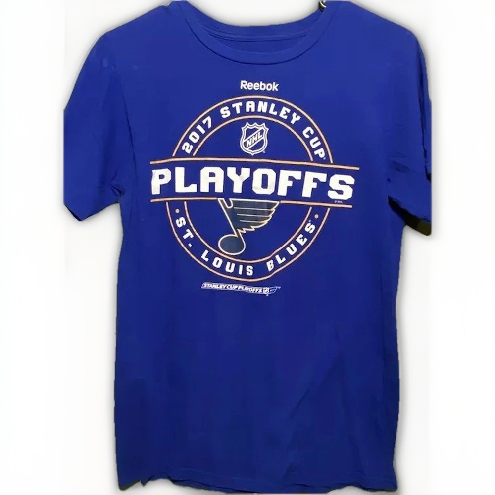 Vintage 2017 Stanley Cup Playoffs NHL St Louis Blues‎ Mens T-Shirt Cotton S Blue